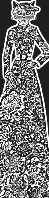 Free colorable bookmarks of a tall cat in a fashion dress